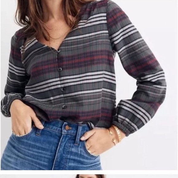 Madewell Green Plaid Blouse - Picture 1 of 11